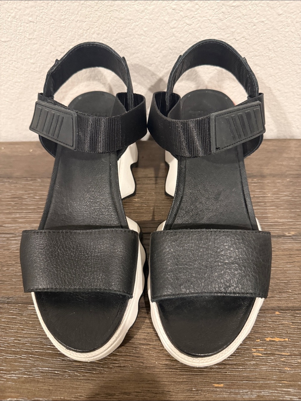 Sorel Black and White Platform Sport Sandals